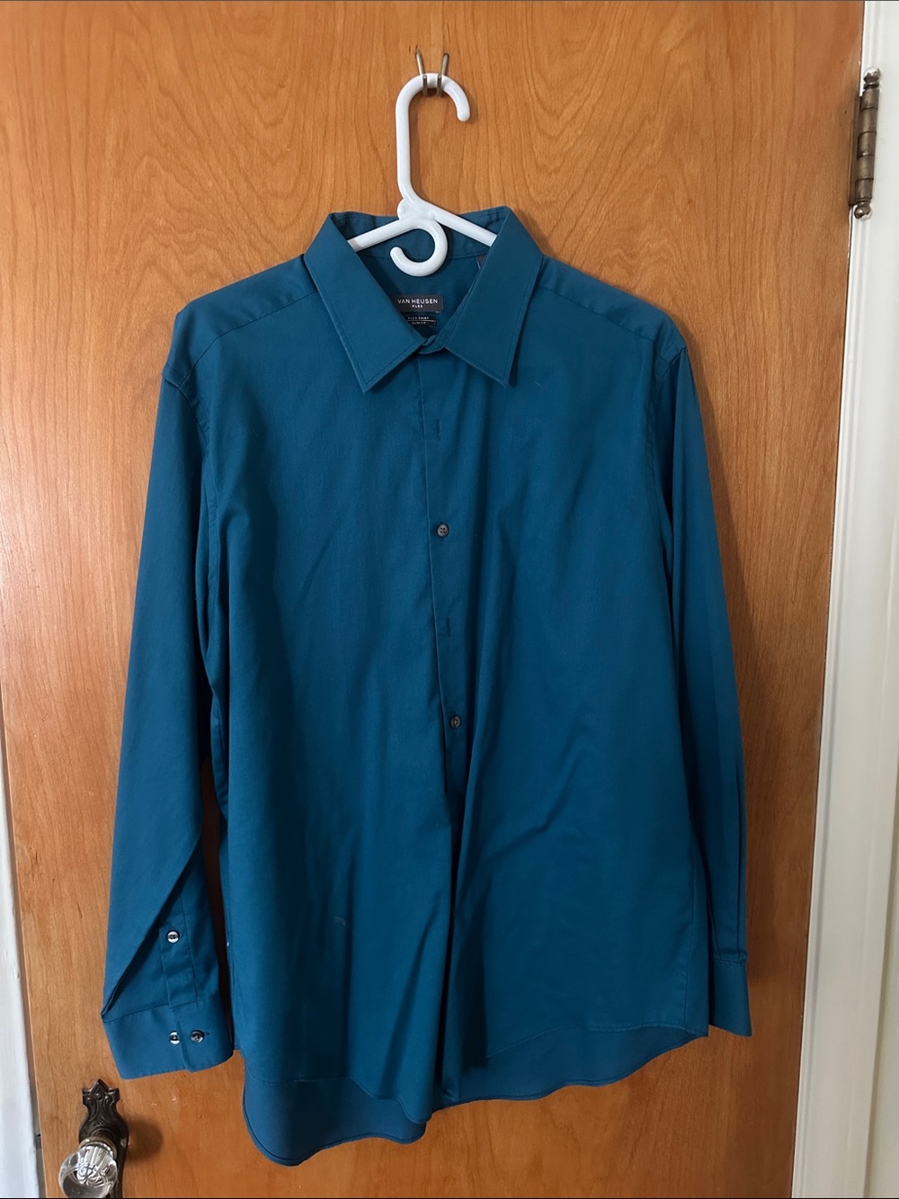 Van Heusen Teal-Blue Men's Long-Sleeve Dress Shirt